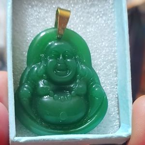 YELLOW GOLD UNISEX GOODLUCK BUDDHA JADE PENDANT